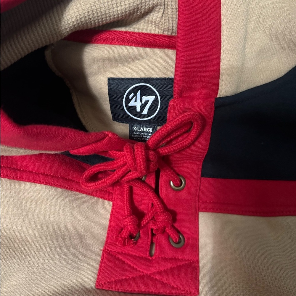 San Francisco 49ers lace-up pullover hoodie "lacer" or "hockey-style" 47 red tan - Picture 3 of 4